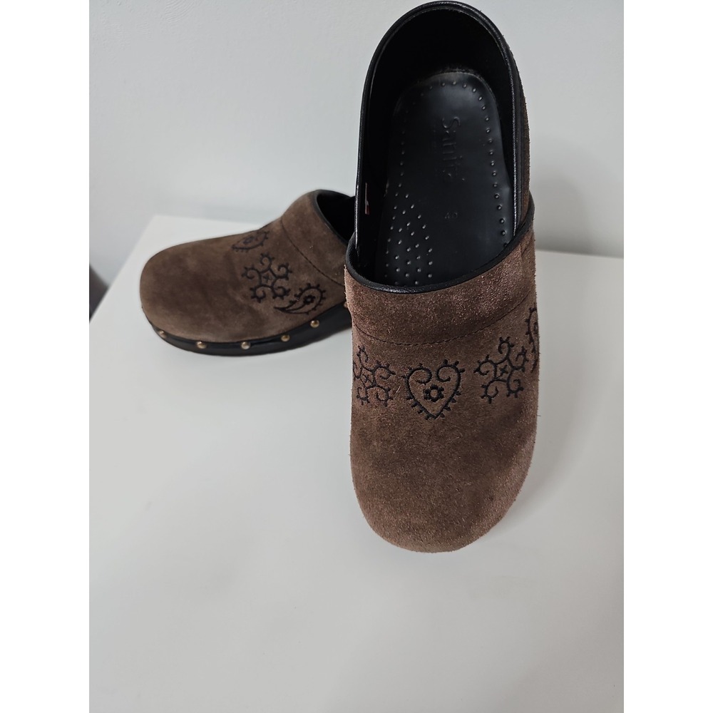 Sanita Brown Suede Clogs 40 W/intricate Embroidery - Picture 2 of 14